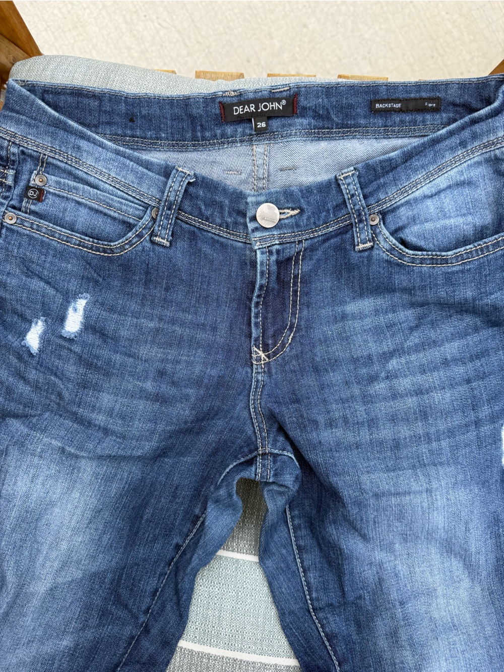 Dear John Medium Blue Boot Cut Jeans with Subtle Distressing